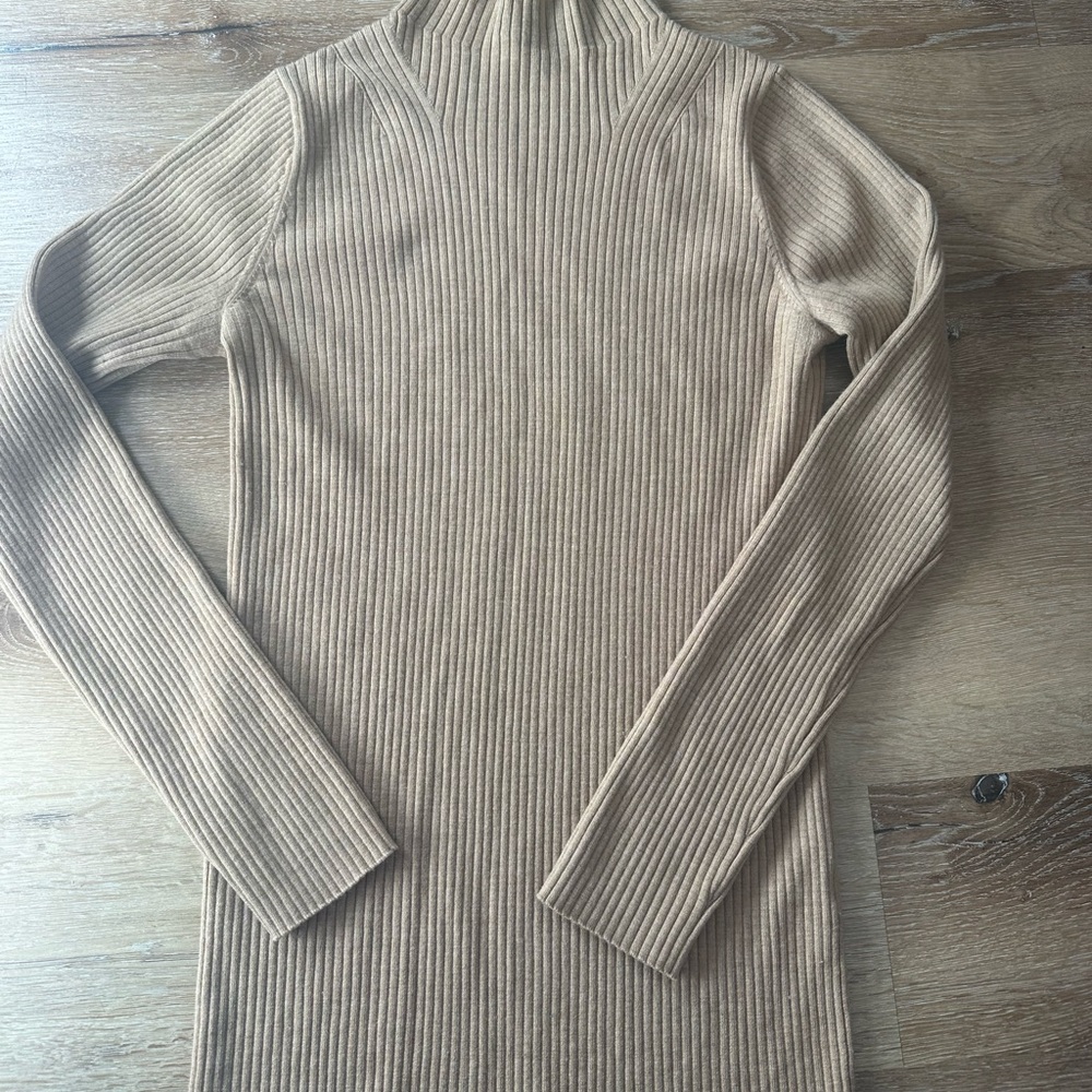 Ribbed Tan Merino Hatch Turtleneck Sweater Maternity